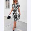 European American Women's V-neck Printed Dress