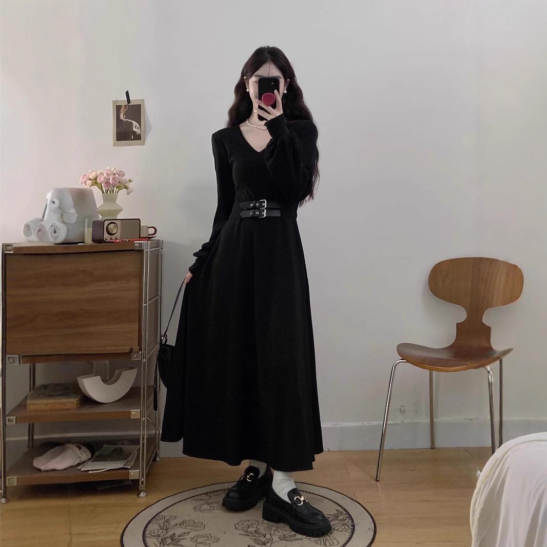 

Spring French A-line Belted Plus Size Long Sleeve Dress - Women s Clothing L for 105-120 jin