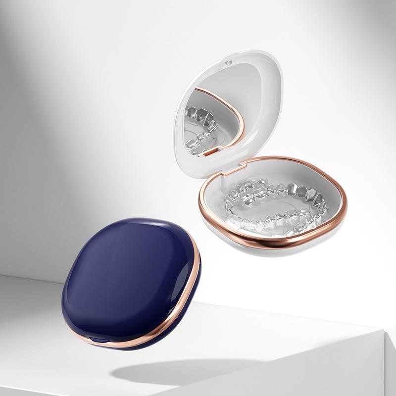 Portable Orthodontic Retainer & Denture Storage Box with Mirror and Braces Soaking Feature