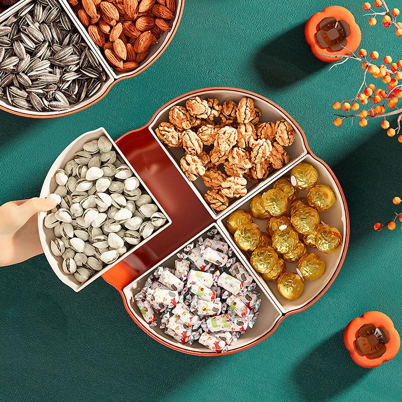 Persimmon Shape Snack Tray 4 Compartments Fruit Box Snack Container Serving Tray with Lid for Home
