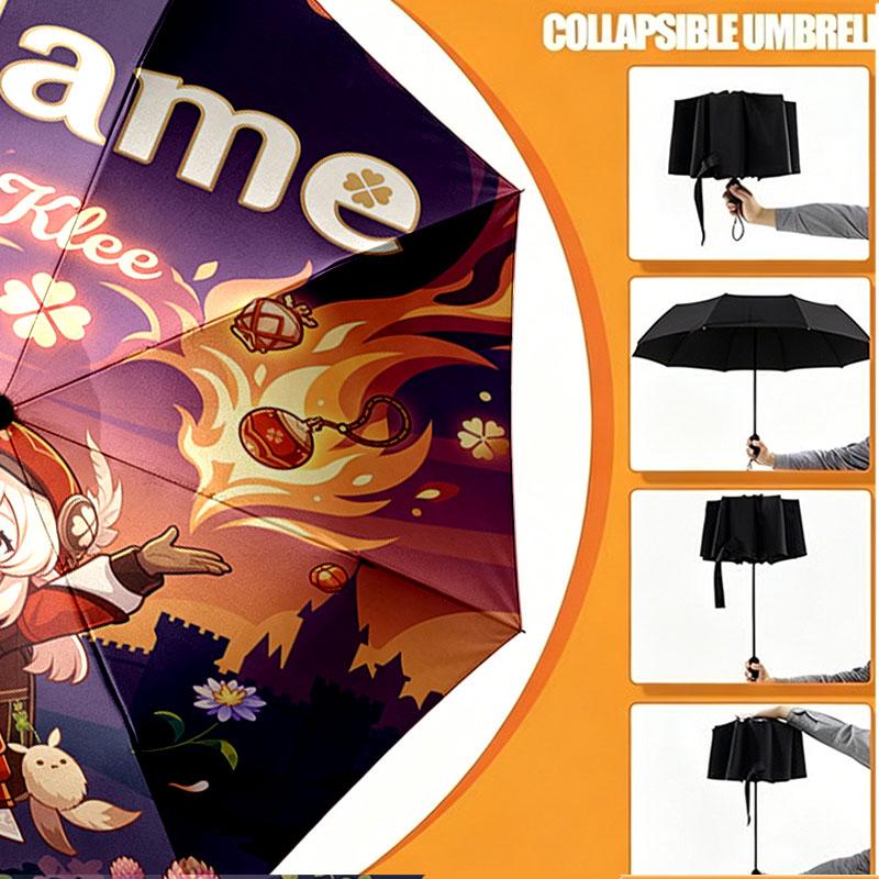 Custom Name Personalized Genshin Impact Print Umbrella, Auto Open Close, 8‑Rib Sturdy Frame, Commute Camping Hiking Use, Birthday Gift
