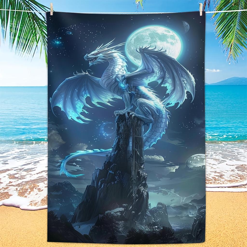 Moonlight Dragon Wings Beach Towel, Mythical Creature Art Quick-Dry Sand-Free Microfiber Bath Towel for Summer Pool and Trave