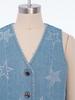 Girls Shiny Rhinestone Stars Denim Vest Buttons Sleeveless Jacket Asymmetrical Waistcoat Birthday Party Top