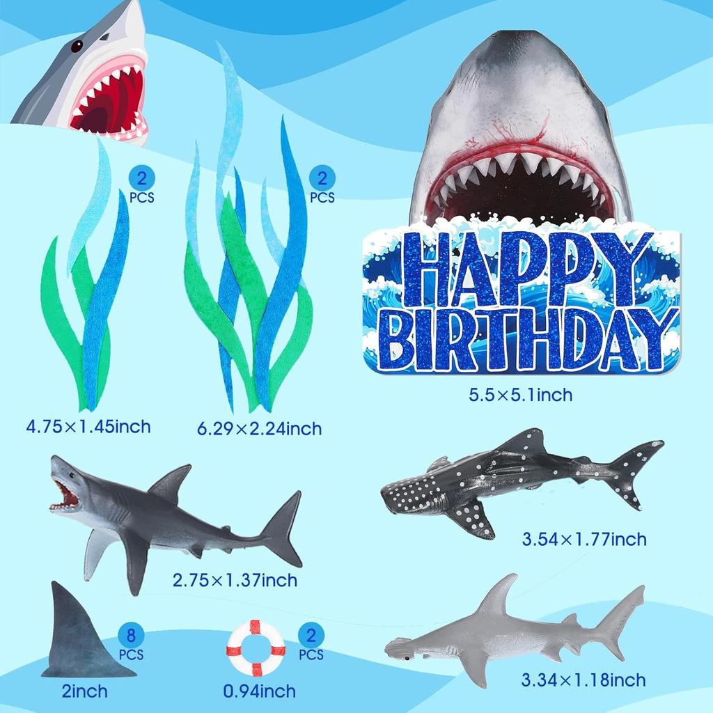 18pcs Shark Cake Topper for Attack Sea Creatures Decor Shark Figurines Decorations Ocean Theme Cupcake for Birthday Shower Party