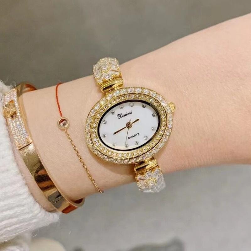 Oval Bracelet Women'S Watch Exquisite Fritillary Full Of Diamonds Zircon High-End Light Luxury Fashion Women'S Watch