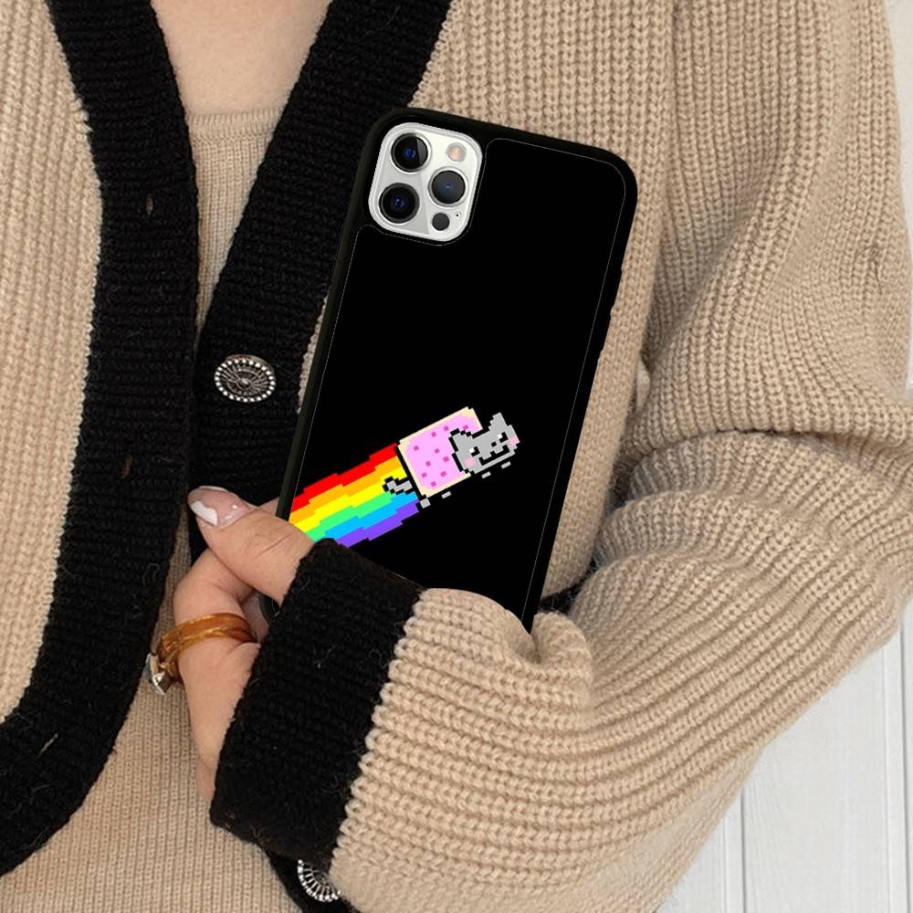 Cute N-Nyan Cat Phone Case For IPhone 16 Pro Max 15 14 Plus 14 13 12 11 17 PC+TPU Cases Back Cover