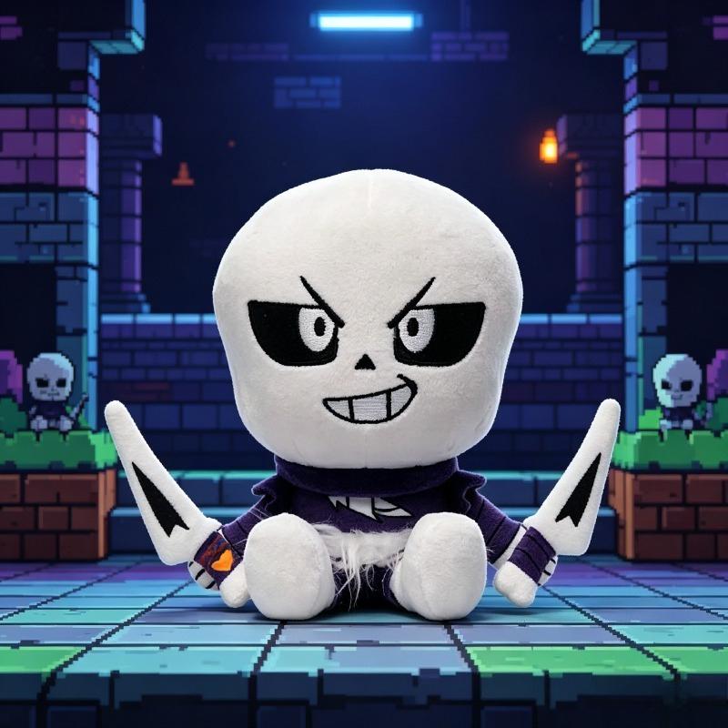 Bandai White Undertale Cross Sans Plush Toy Skeleton Sans Soft Stuffed With Purple Outfit And Blades Undertale Game Character Plushie For Fans Kids Birthday Gift W