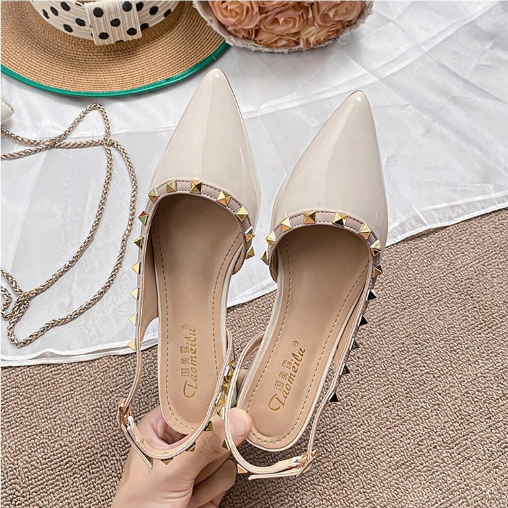 Baotou Sandals Women's Summer New Low-heeled Willow Nails Temperament Pointed Nude Word with French Large-size Single Shoes