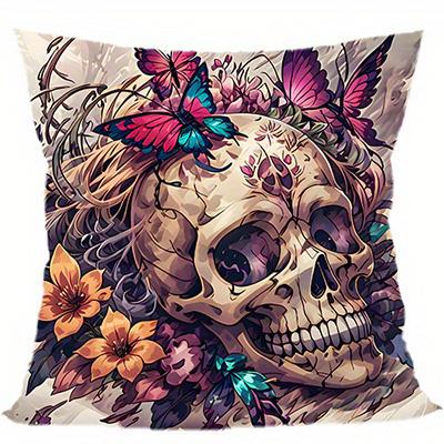 Heimdeko Schädel & Schmetterling Blumenmuster Kissenbezug Muster Kissenbezug Geeignet für Sofa Schlafzimmer Auto Kissenbezug