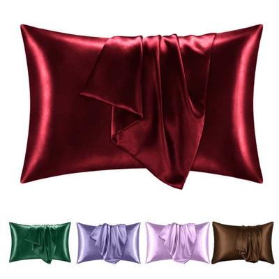 2 Pcs Satin Pillow Case Smooth Faux Silk Solid Color Smooth Surface
