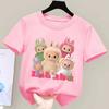 2025 Hot Labubu Cartoon Round Collar Tee Top New Boys Girls Clothes Cute Short Sleeve Kids Pink Clothing Gift