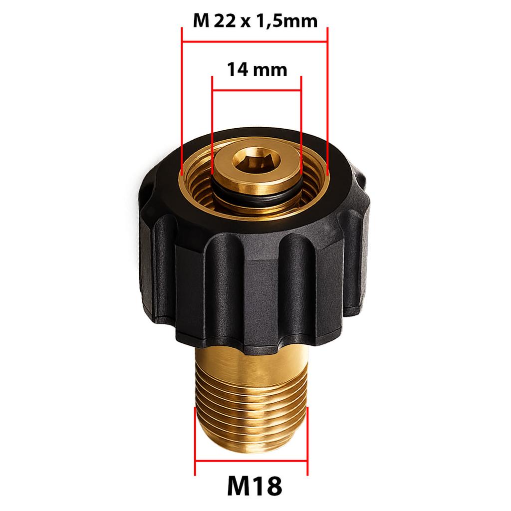 Rosfix Adapter Lancy M22x1,5 Na M18 – Redukcja Gwintu | Mosiężny Z Uszczelnieniem | Do Myjek Ciśnieniowych