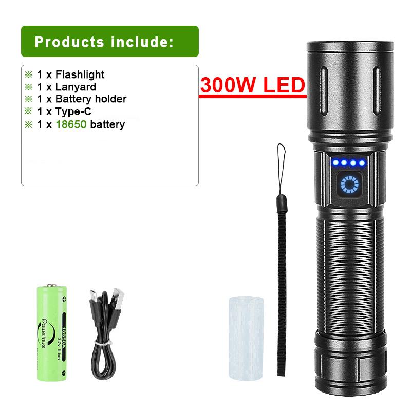 High Power LED Flashlight Rechargeable Type-C Flashlight 26650 Super Bright Long Range Torch Camping Lantern Fishing Lamp