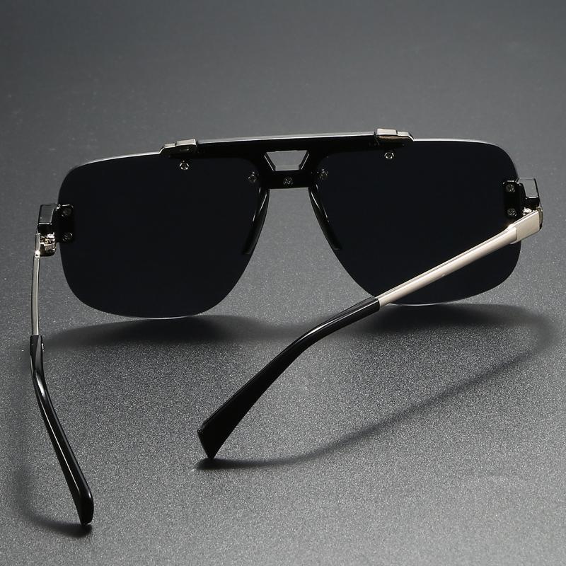 Non-polarized Square Rimless Sunglasses Women Fashion Clear Ocean Gradient Lens Shades Retro Rivets Men Sun Glasses