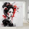 Kids Japanese Geisha Shower Curtain Boys Girls Cherry Blossoms Bathroom Shower Curtain Set Japanese Style Bath Curtain