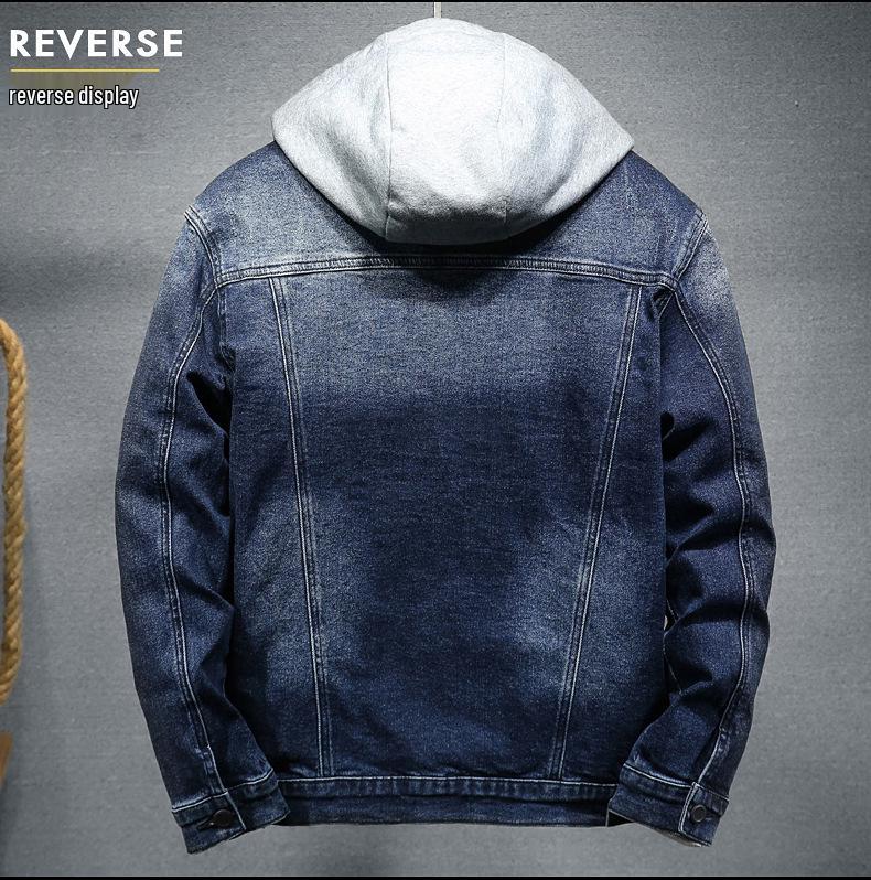 Men's Korean Style Hooded Denim Jacket - Autumn/Winter, Plus Velvet, Thickened, Casual Versatile Workwear