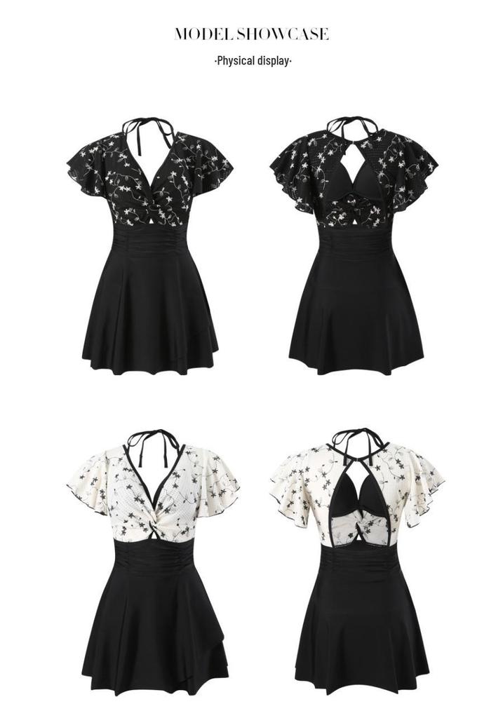 Women's High-Waisted Skirted One-Piece Swimsuit: Tummy Slimming Korean Fashion 2025 for Hot Springs and Swimming