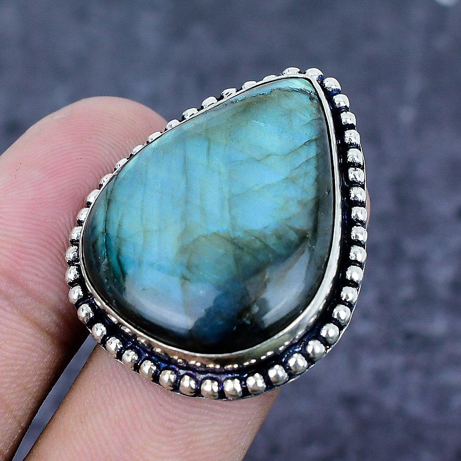 Labradorite Gemstone 925 Sterling Silver Jewelry Ring Size 7.5