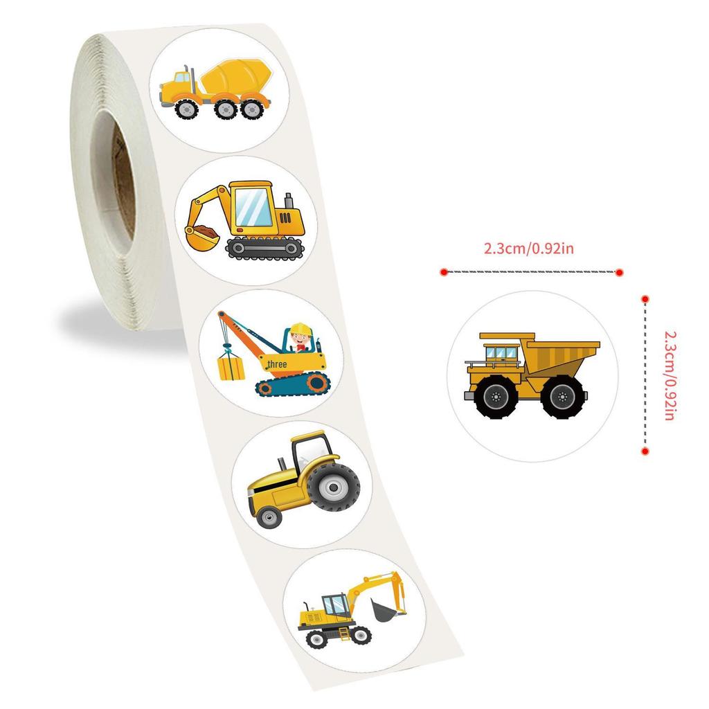 Cartoon Construction Vehicle Reward Stickers - 500/roll