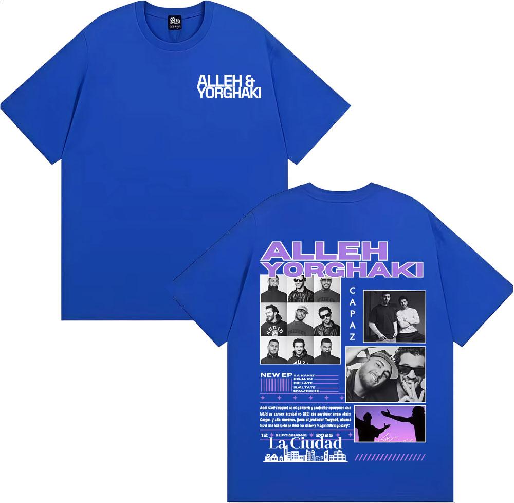 Rapper Alleh  Yorghaki La Ciudad Worid Tour 2025 Tshirt Mens Clothing Harajuku Gothic T Shirts Cotton Casual Oversized Tshirt