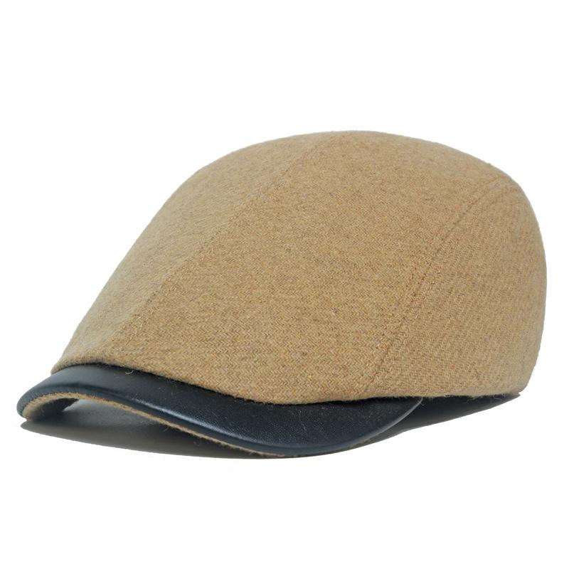 

Зимние женские шерстяные береты с кожаными полями, кепка с теплыми козырьками, шапка с лакокрасочным покрытием, кепки газетчика верблюд