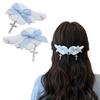 Angel Wing and Cross Charm Ribbon Hairpins (Set of 2) Blue Hair Clips with Ribbons, Mass-Produced, Landmine Style [Used]