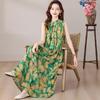Elegant Floral Plus Size Cotton Silk Summer Dress for Middle-Aged Women