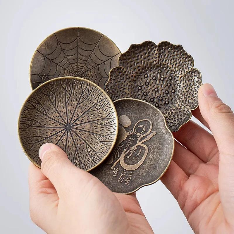 Japanese Style Antique Copper Coasters Retro Anti Scalding Heat Insulation Cup Holder Mat Pad Kung Fu Tea Ceremony Accessories