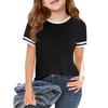 Girls Fashion Short Sleeve Round Neck Color Blocking Casual T-Shirt Top