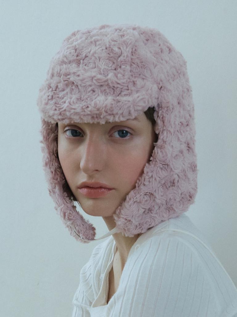 Poejidam Rose Coil Earflap Hat In Pink