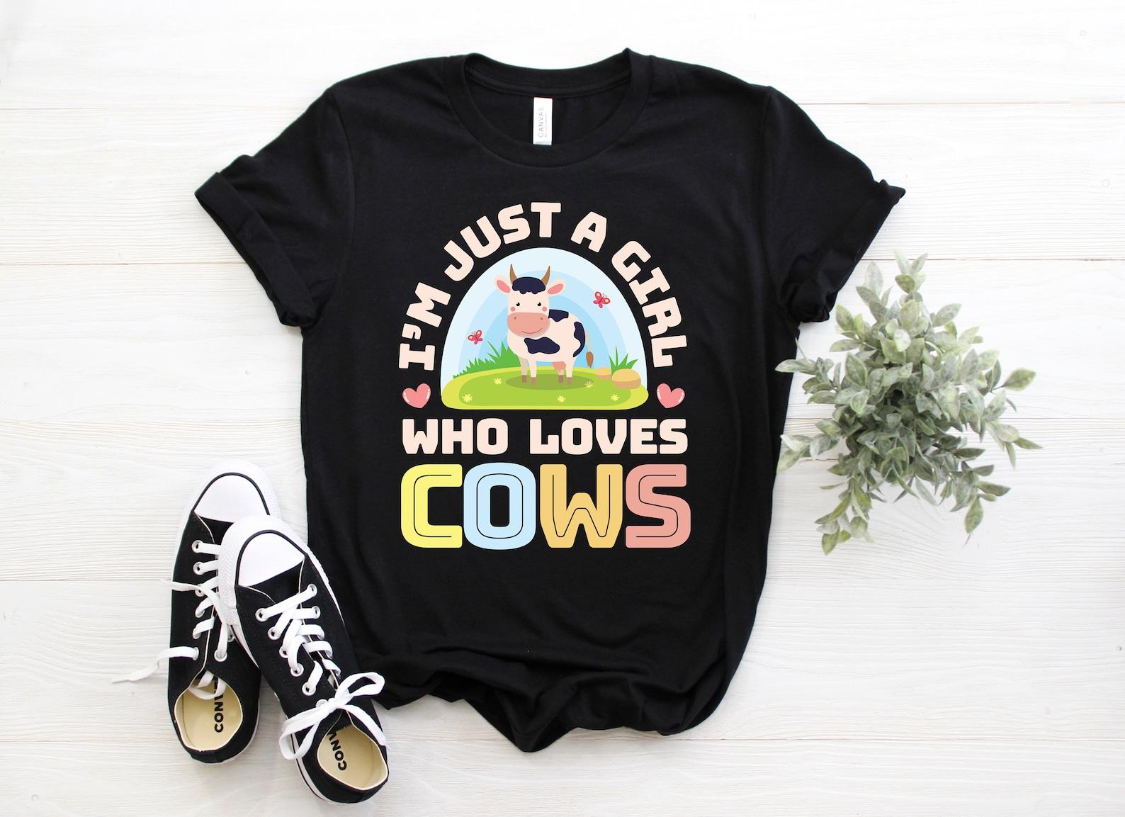 Just a Girl Who Loves Cows T-Shirt, Funny Cow Shirts, Cute Cow Tee, Cow Lover Gift TShirt, Birthday, Girls Cow Shirt, Kids, Cow Clothing, 110