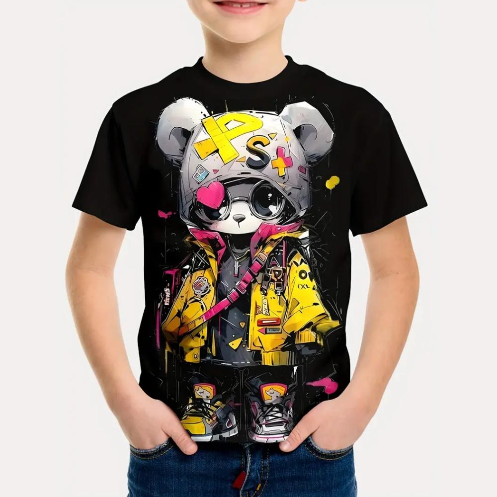 Kids Clothes 3D Print Cute Cartoon Bear Short Sleeves Graphic T Shirts Outdoor Comforts Casual Tops T-Shirts for Children
