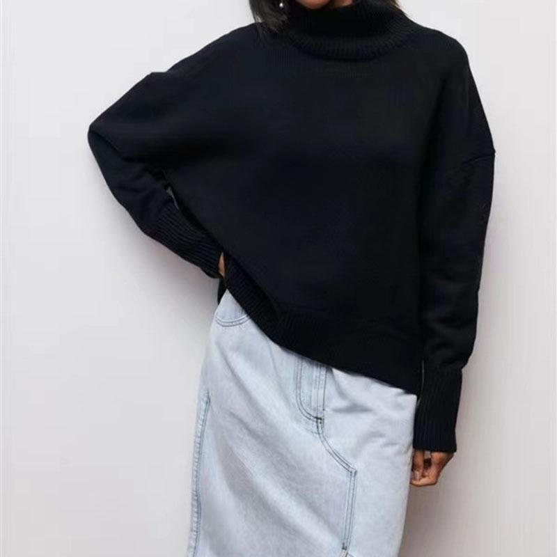 Maglione da Donna Casual a Maglia Larga Girocollo Manica Lunga Tinta Unita Pullover Morbido Caldo Lavorato a Maglia per Autunno Inverno Uso Quotidiano
