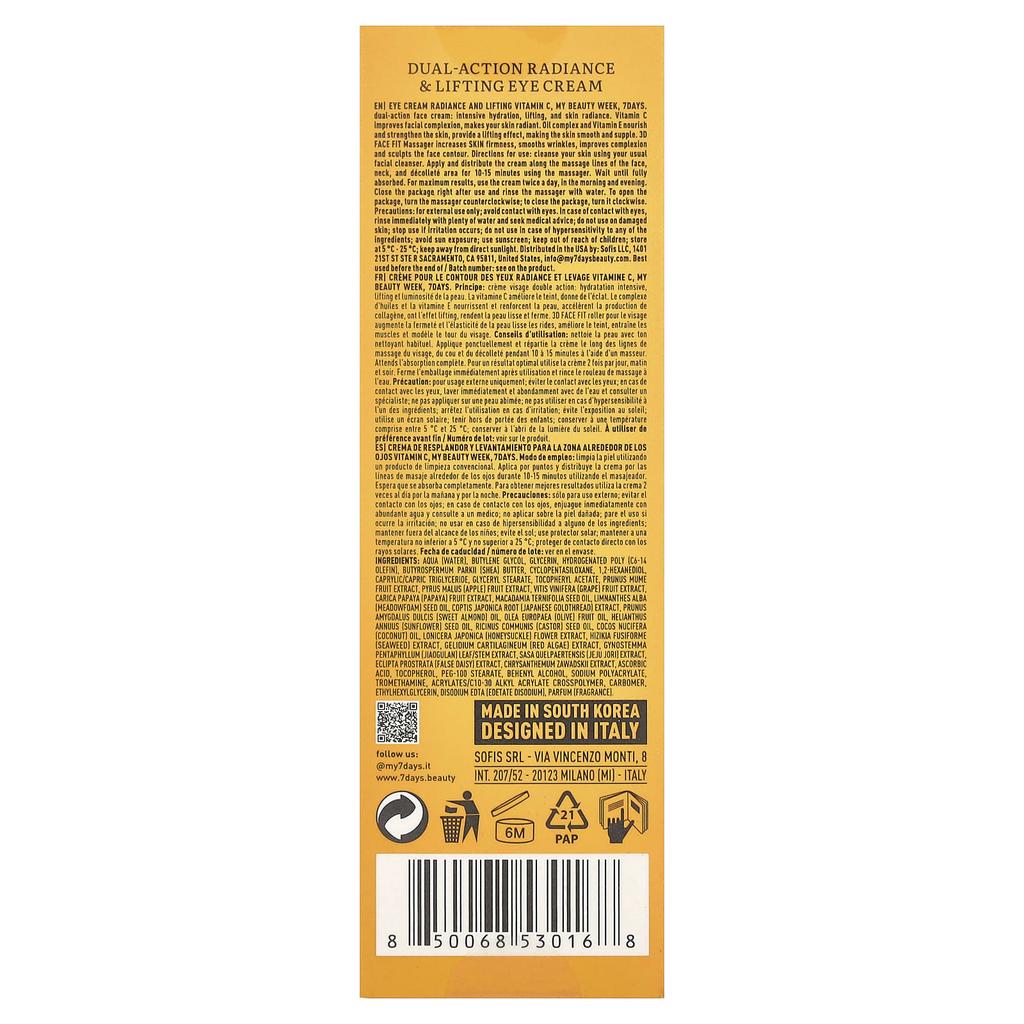 7 Tage Schönheit, Vitamin C, Duale Wirkung Strahlkraft & Lifting Augencreme, 18ml (0.6 fl oz)