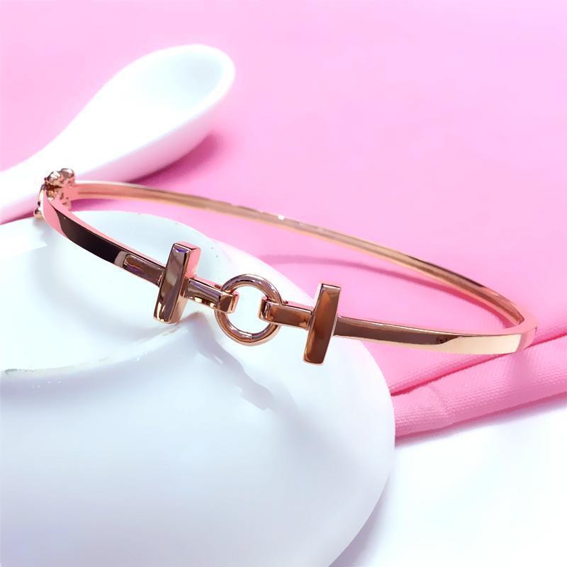 Purple Gold Color Gold Simple Fashion Trend Temperament Classic Rose Gold T Bracelet (about 18cm)