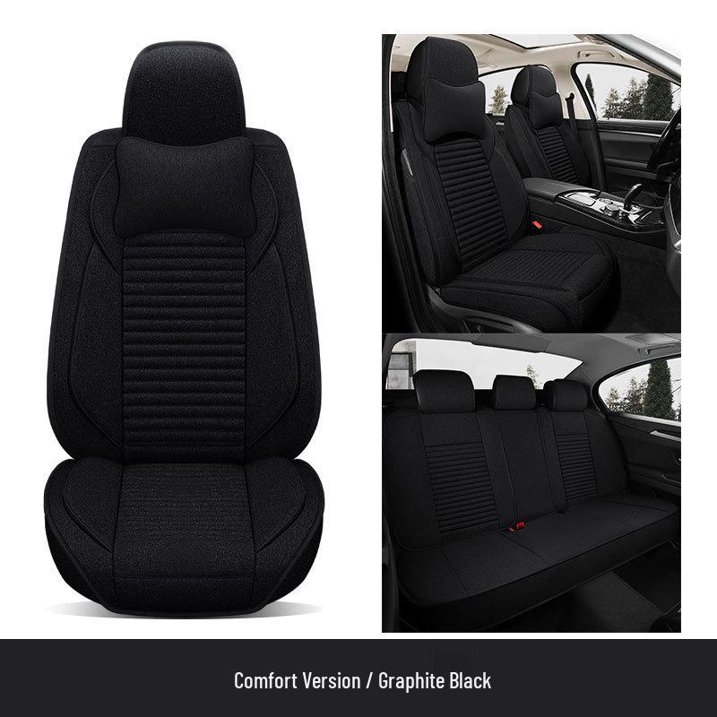 Universal Breathable Linen Seat Cover Set for Five-Seater Cars - Durable and Fully Enclosed