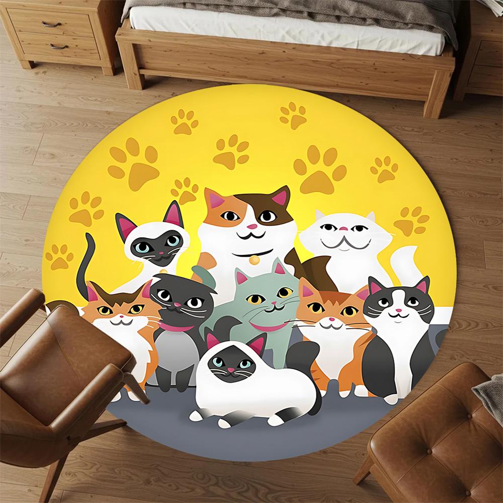 1pc Cat Paw Round Chair Mat Area Rug - Non-Slip, Floor Mat for Office, Bedroom, and Indoor Decor C1125145