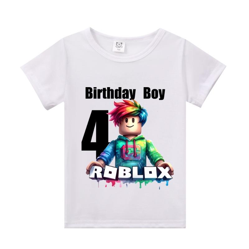 

Новые детские футболки Roblox с мультяшными принтами, цифрами на день рождения, для мальчиков и девочек, повседневные, с коротким рукавом, летние топы, детская одежда 110