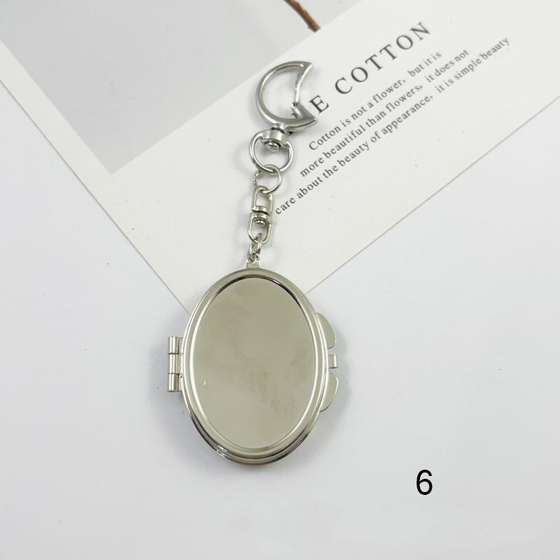 Flip Folding Mirror Keychain Travel Pocket Mirror Key Ring Metal Elliptical Heart-Shaped Mirror Anti-Lost Phone Camera Pendant