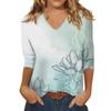 V-neck 3D Flower Pattern Printed Top Fashionable Casual Long Sleeved Women's T-shirts