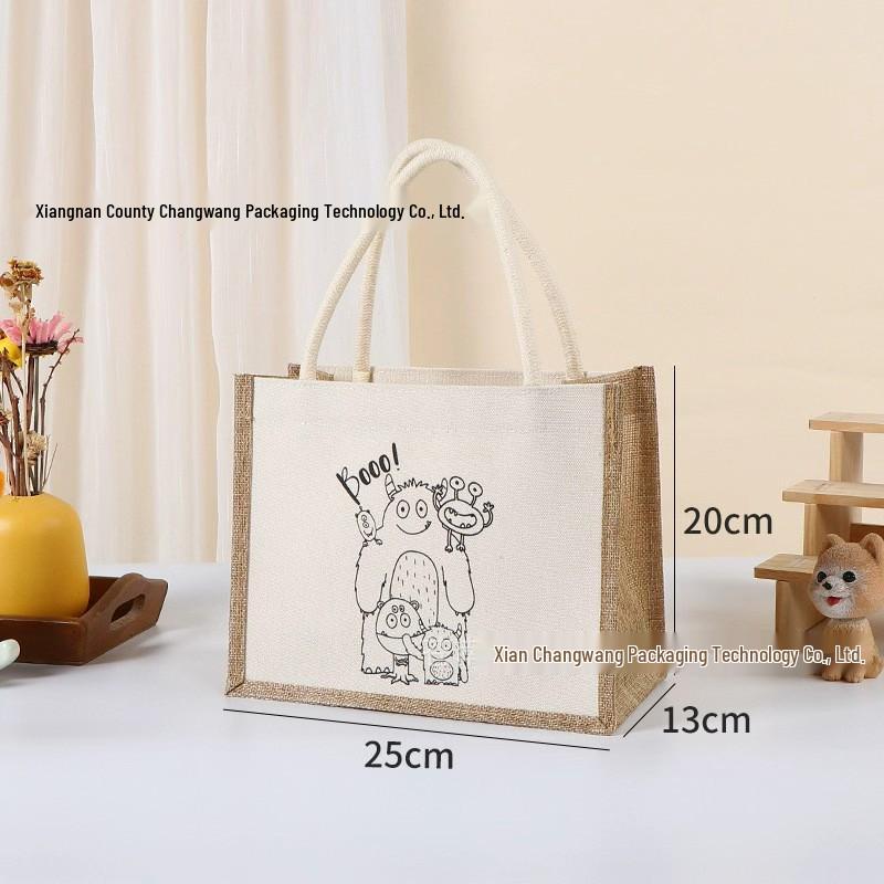 Hand-Painted Graffiti Canvas Tote Bag - Yellow Linen Logo Pattern