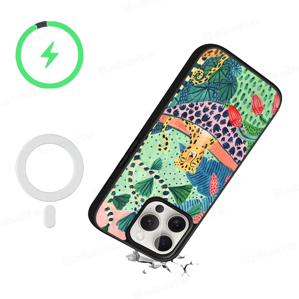 Jungle Art Illustration Snake Cats Sloth For Magsafe Phone Case For IPhone 16 15 11 12 13 14 17 Pro Max Plus Magnetic Wireless