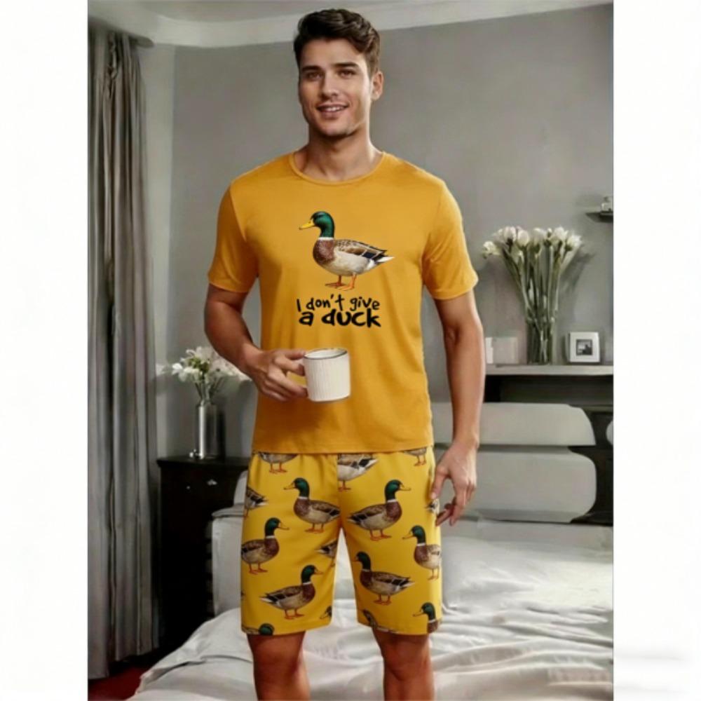

Summer Men s Set European Style Duck Printed Men s T-shirt and Shorts 2 Piece Set Summer Casual Outdoor Men s and Women s Outfit Clothing XXS