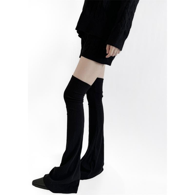 Ribbed Knit Slimming Thigh High Long Socks Elegant Solid Color Designs Flared Over Knee Leg Warmers Stockings for Women