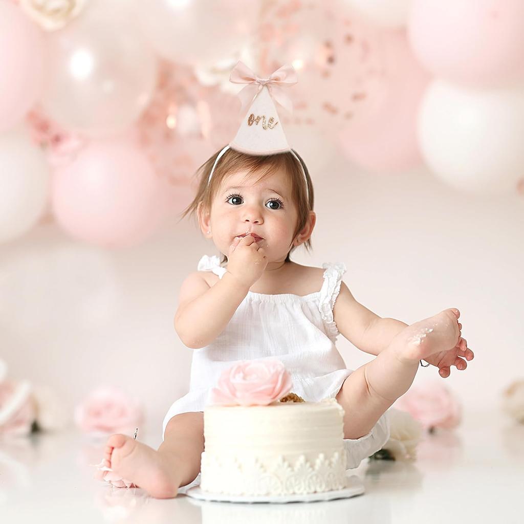 Birthday Decorations - Glitter Number Cone Hat, Princess Bow Hat, Cake Smash