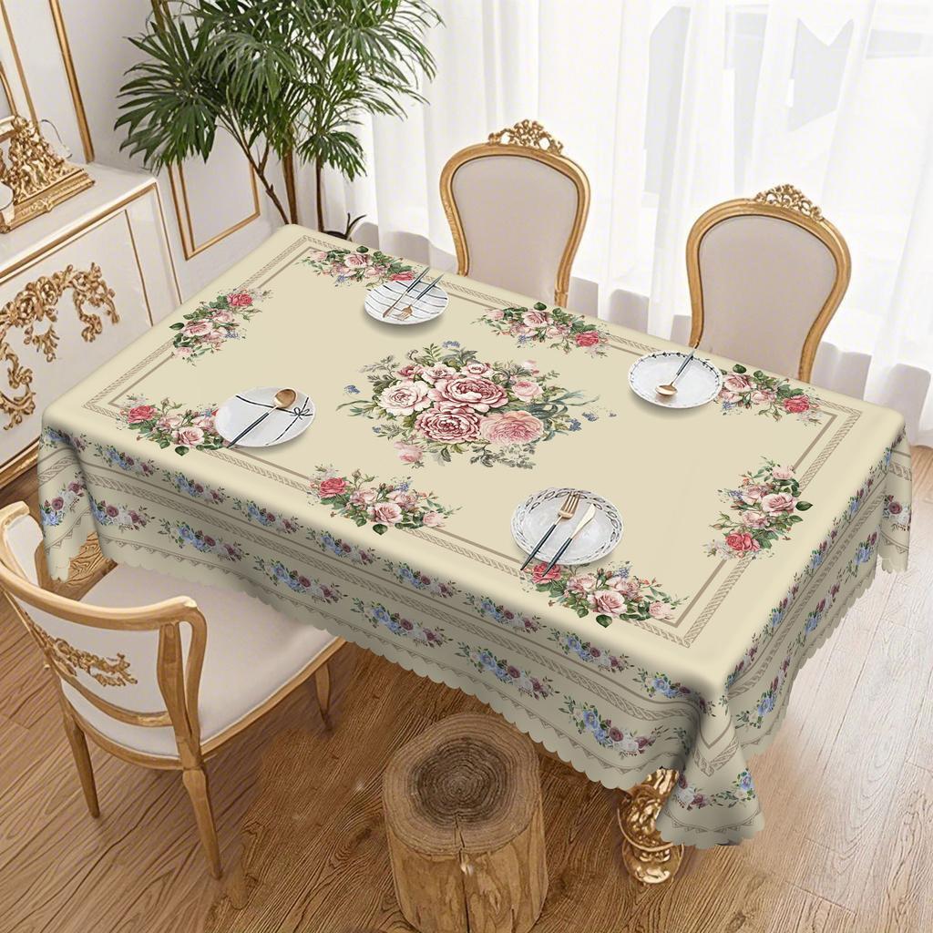 Spring And Summer Floral Tablecloths, Vintage Elegant Pink Rose Floral Designs, Spring And Summer Decorative Tablecloths