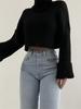 Autumn and Winter New Solid Color Thread Knitted Hoodie Short Style High Collar Bottom Sweater for Women 3521 KTB