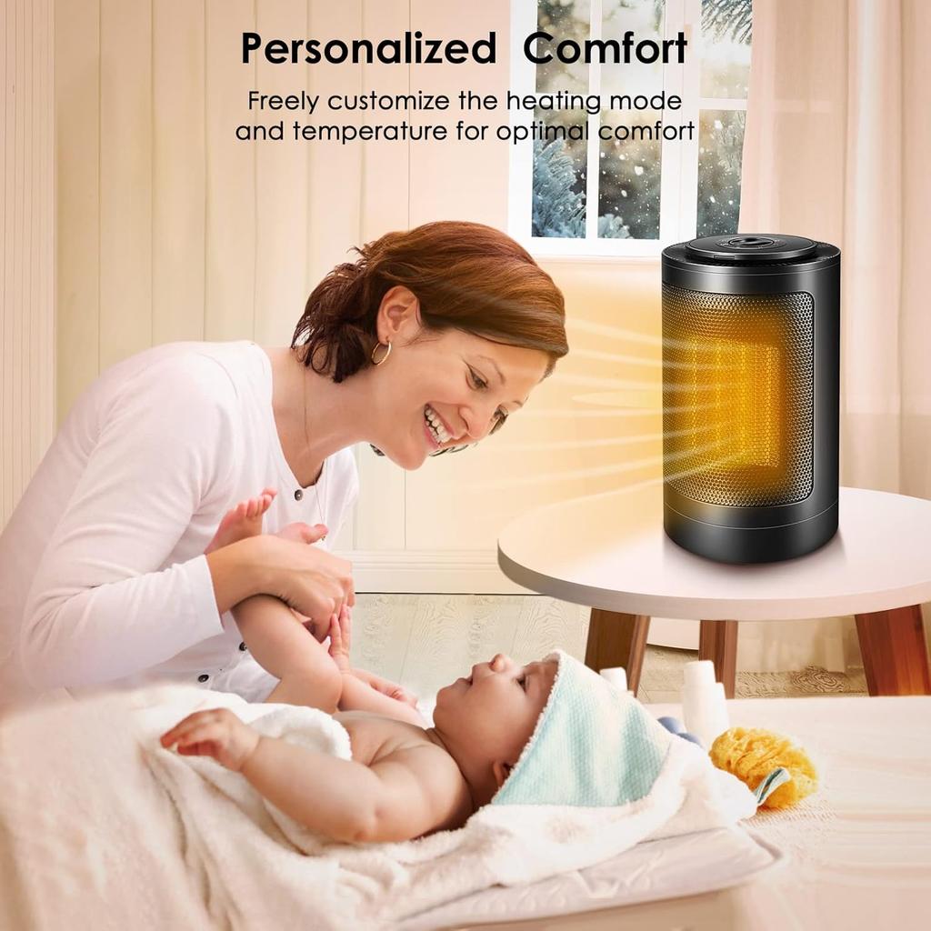Personal Space Heater, Portable 750W-1500W Fast Heating Ceramic Tower Heater with Over-Heat Protection, Small Heaters for Bedroom