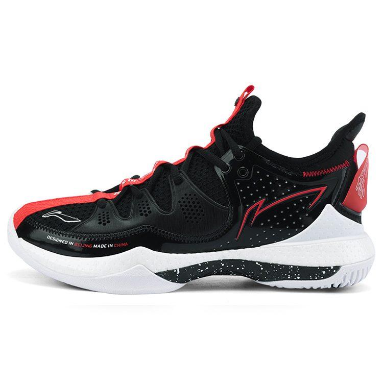 Li Ning Badminton-Schuhe Unisex Mittelhoch Schwarz/Weiß/Rot AYAS024-2
