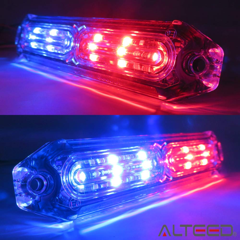 ALTEED Small Thin LED Flashlight 24 Compatible with 12V and 24V Vehicles Bar, Patterns, Synchronized, (Red/Blue)
